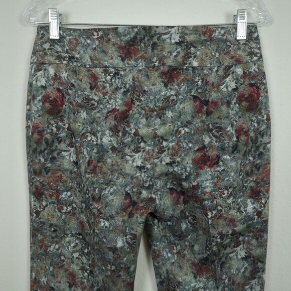 Lisette pull on grayish green burgundy modern art print slim ankle pants size 10 - Picture 5 of 13